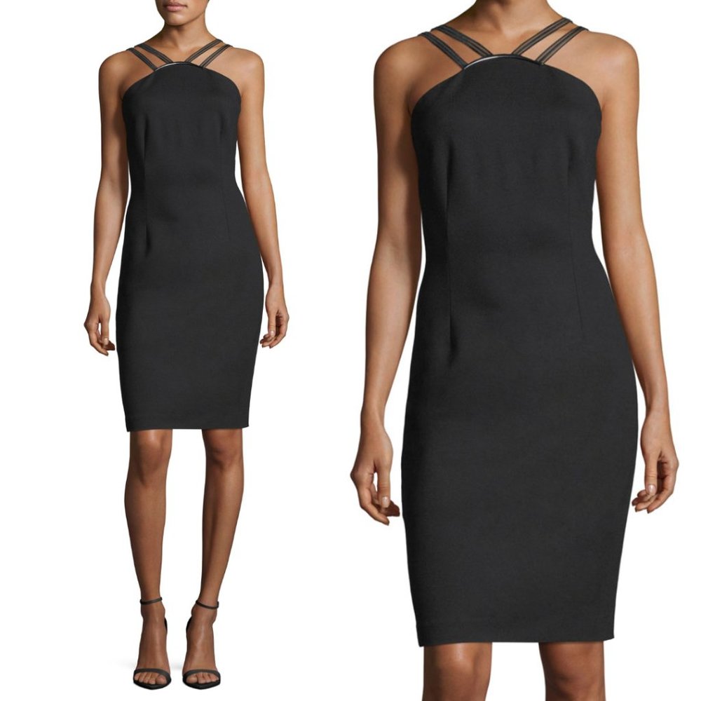 Elie Tahari Cisco Sheath Mini Dress Strappy Halter Neckline  Sz 2 Black